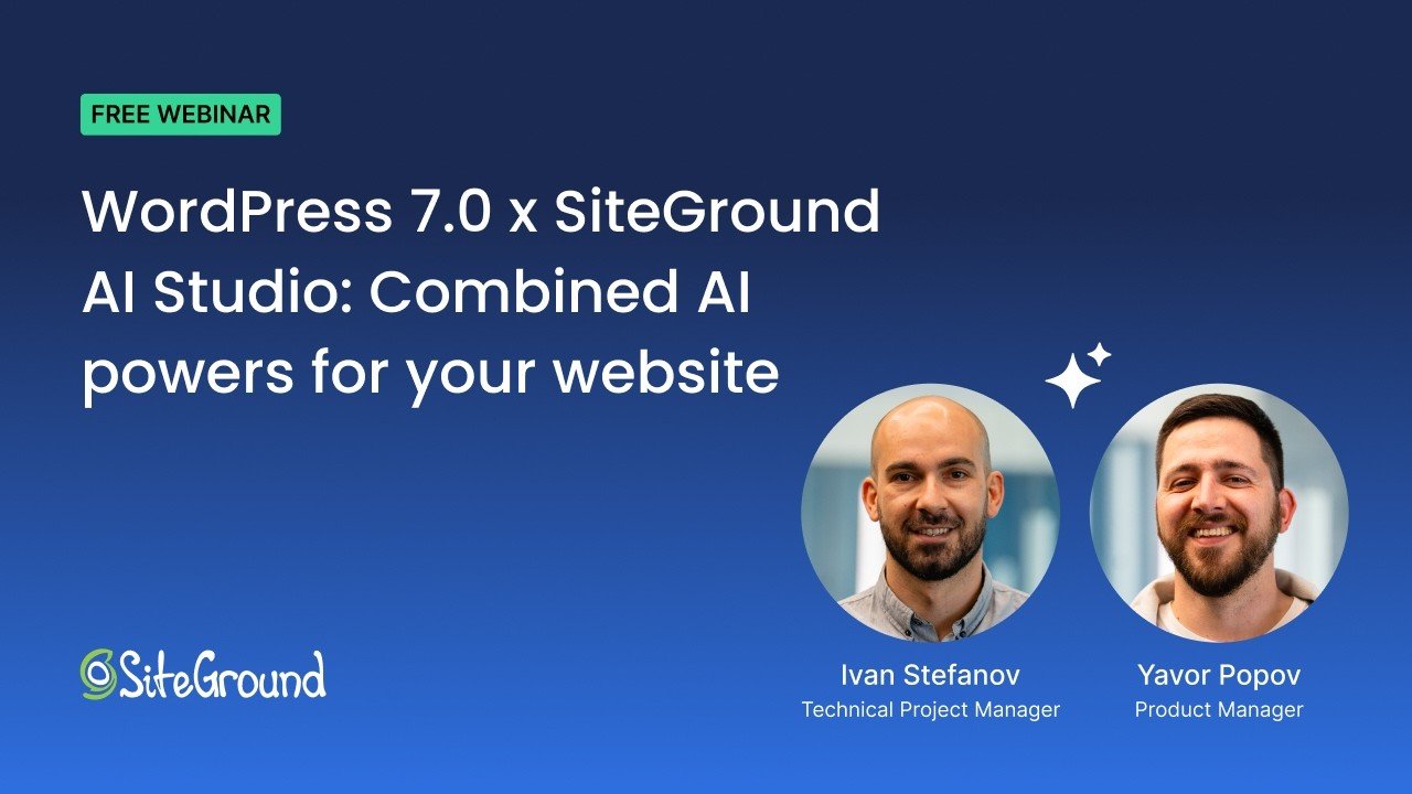Video thumbnail: WordPress 7.0 AI Features + SiteGround AI Studio: Full Webinar by SiteGround